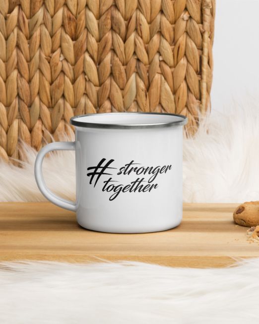 Hashtag Stronger Together Celebrating Diversity Outdoor White Enamel Camper 12oz Mug