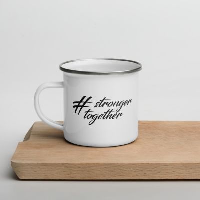Hashtag Stronger Together Celebrating Diversity Outdoor White Enamel Camper 12oz Mug Kitchen