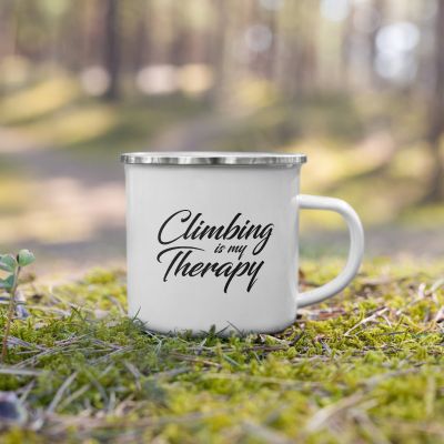 Rock Climbing Is My Therapy White Outdoor Enamel Camping Mug