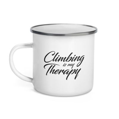 Rock Climbing Is My Therapy White Outdoor Enamel Camping Mug