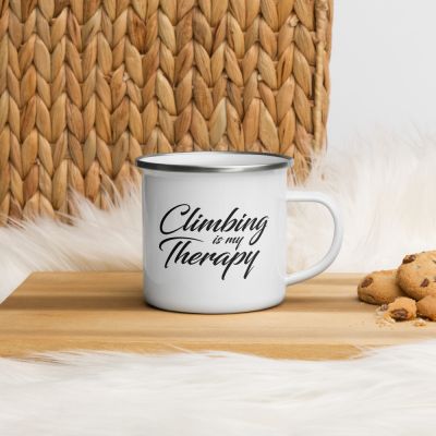 Rock Climbing is My Therapy White and Black Enamel OUtdoor Camping Mug Cookies