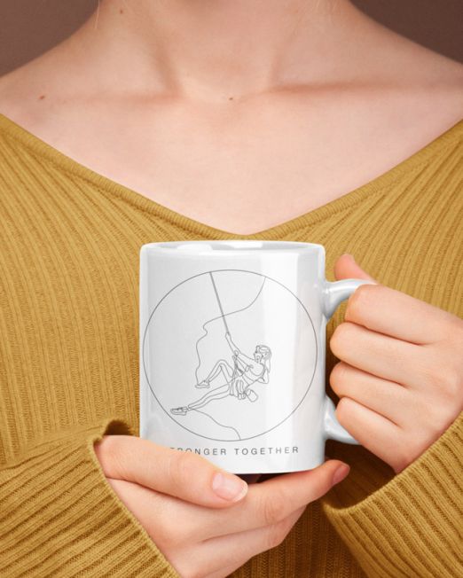 Stronger Together Minimal Woman Rock Climbing Celebrating Diversity White Coffee 11oz Mug